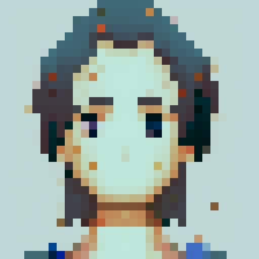 simplified anime style pixel art with lower detailzed elements only main and enlarged main face details    
