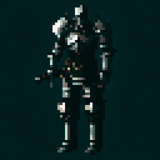 Fantasy knight, armored in plate armor, influenced by dark souls. in the style of a hack-and-slash platformer game.