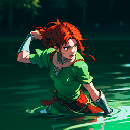 hero sinking into slime, hero drowning in slime, hero has red hair, hero has silver armor