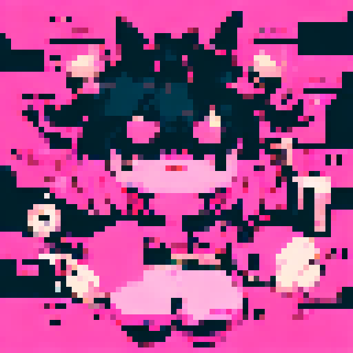 giant pink monster, pistol wielding soldiers, hopeless shooting, character portrait, close up, anime style, pixel art