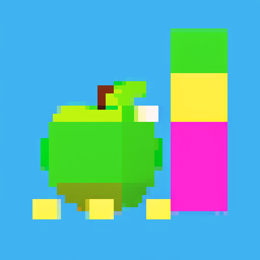 cute apple, pixel art, vibrant colors, smooth shading, low resolution, 8-bit style, simple background