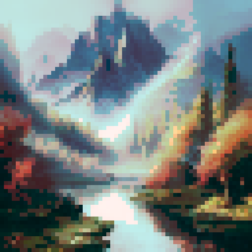 Gothic spires, misty mountaintops, and cascading waterfalls surround the towering castle in this stunning landscape portrait.