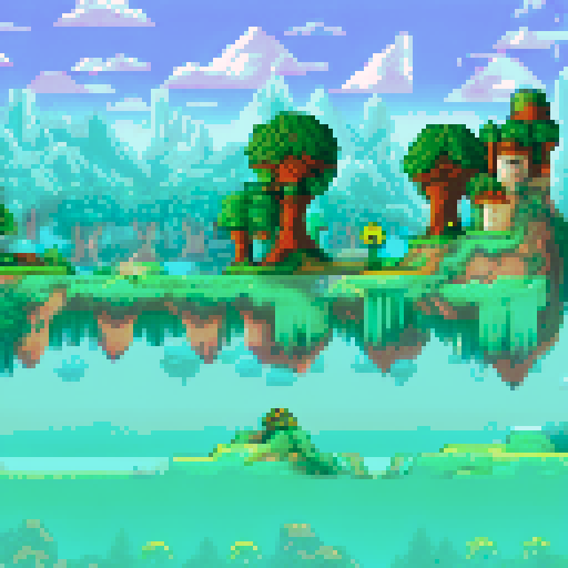 Cozy green clearing, majestic "Bone Castle", beautiful trees, vibrant flowers, sRGB pixel art, warm atmosphere, side view game, terraria style