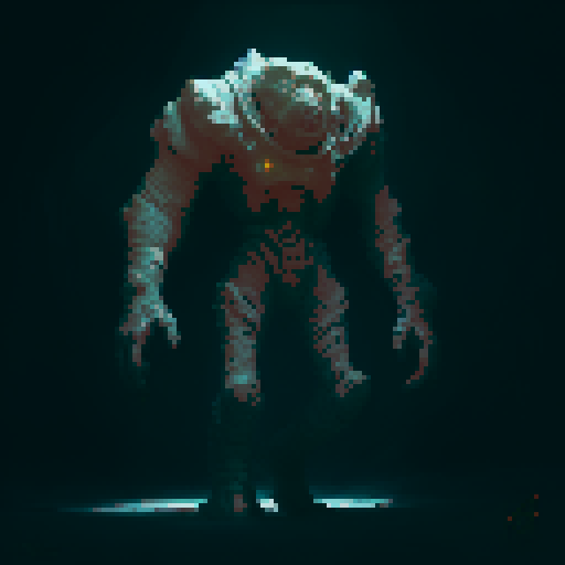 Giant golem made out of boulders, wandering through a cave