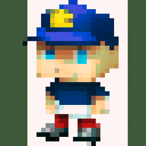 Pixelated school boy, age 10, with a smile on his face, wearing a baseball cap. Looks like Nes from Earthbound