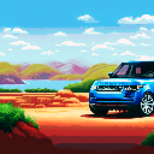 Photorealistic, centered Land Rover Range Rover in a three quarter view, right wheel in front, clean background, pixel art style with sRGB colors