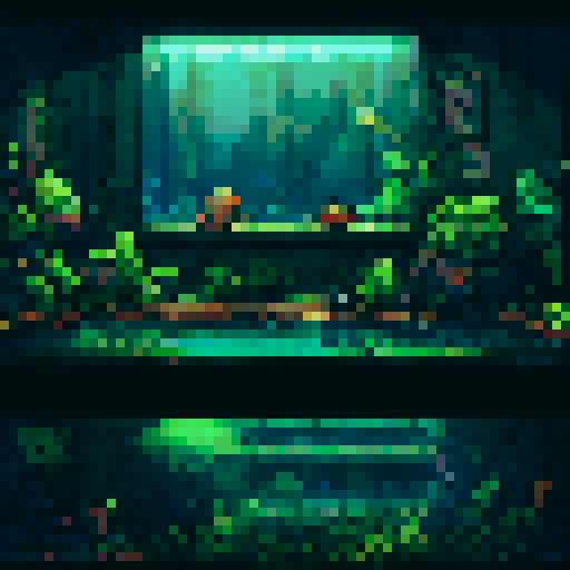 empty frog vivarium, water in the front and below, pixel art style, sRGB, background, landscape