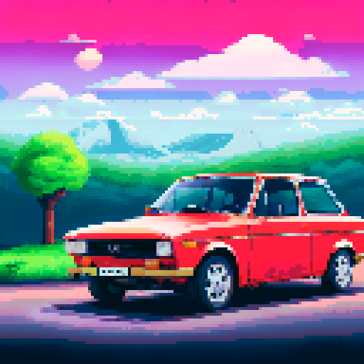 Photorealistic, centered Lada 2114 in a three quarter view, right wheel in front, clean background, pixel art style with sRGB colors