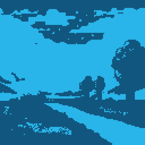 Daytime winter background scene with large sky, snow, mountains and trees