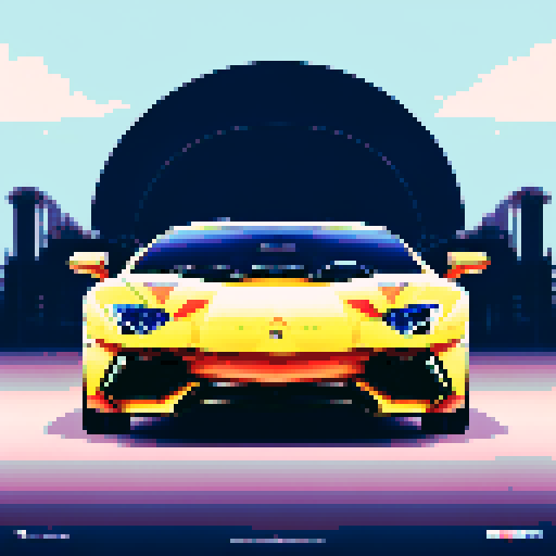 Photorealistic, centered Lamborghini Aventador in a three quarter view, right wheel in front, clean background, pixel art style with sRGB colors