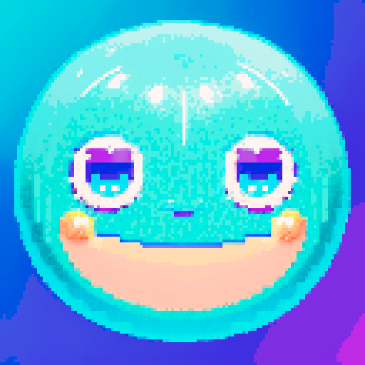 larger dazzling slime, semi-transparent gemstone body, glittering gemstones, bright sparkling eyes, joyful smile, pixel art, sRGB