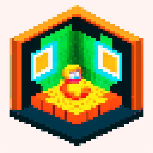 pixelated graphic isometric pixel art of a rectangular lab stasis chamber full with clear orange liquid, the faint silouette of a rubber duck in fetal position suspended in orange liquid with tubes and monitor light, in the style of game pixel art, futurist retro cyberpunk, Nintendo NES style pixel art, DOS 8-bit graphics,pixel-art of old video game style, pixel art, 16-bit, 8-bit, 32-bit , dystopian futurism 