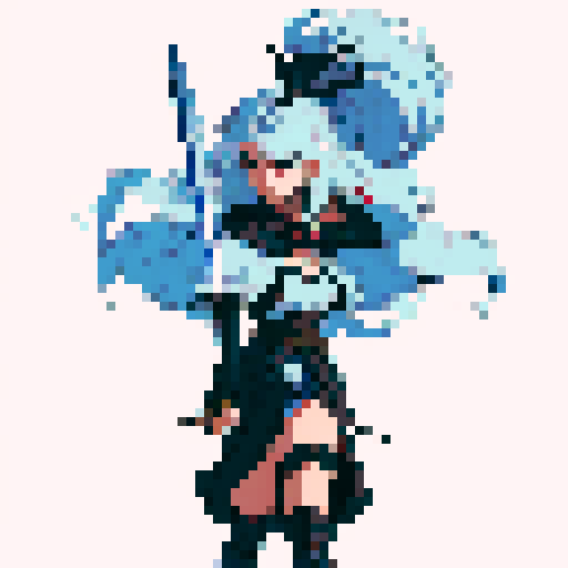 full body, confident girl, holding a gleaming silver sword, black background