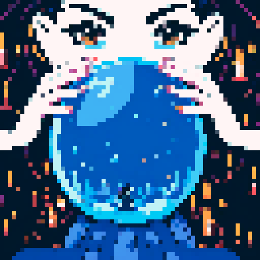 Colorful Illustration of a charming young witch with a boho vibe, reading a crystal ball, viewed from the client's perspective, mystical atmosphere with candles and herbs