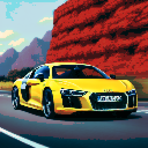 Photorealistic, centered Audi R8 in a three quarter view, right wheel in front, clean background, pixel art style with sRGB colors