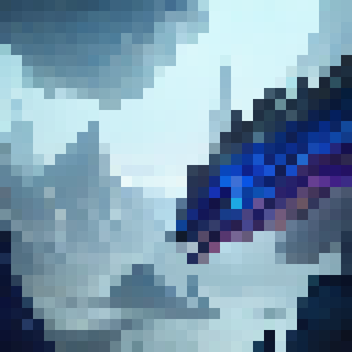 A shimmering sapphire dragon, perched atop a jagged crystal spire, surveys a sprawling cityscape below