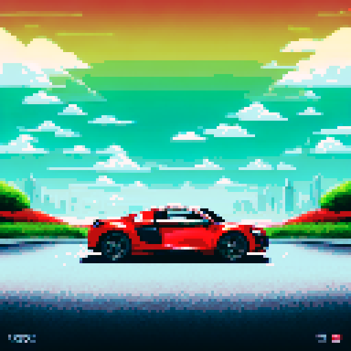 Photorealistic, centered Audi R8 in a three quarter view, right wheel in front, clean background, pixel art style with sRGB colors