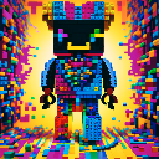 colorful pixel lego blocks arranged in a playful, vibrant composition, showcasing the intricate details and vibrant colors of pixel art in the sRGB color space