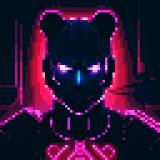 Fierce teddy bear, blade runner, cyberpunk, aetherpunk, cloudy, dark colors, neon lights