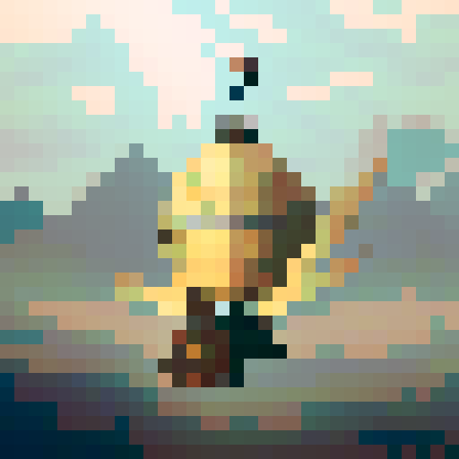 Steampunk airship, soaring over ivory mountains, crafted in detailed pixel art