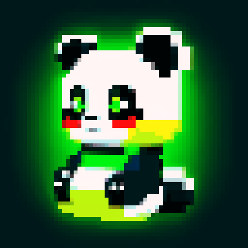 panda, green neon eyes, sentado, pixel art, sRGB