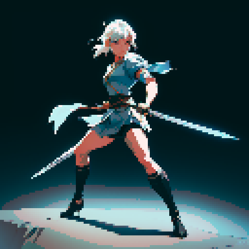 swiping sword, sword attack, sword swinging, closeup of sword blade, full-body art, full-body image, sword fight, pixel art, sRGB