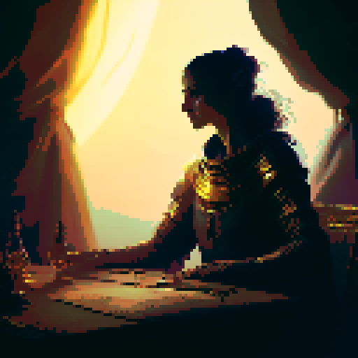 A close-up of the hands of a woman over a table during a tarot card reading in a medieval dark style.