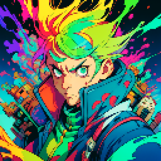 fat mad scientist, giant robot, facing left, vibrant colors, exaggerated features, pixelated details, mechanical limbs, swirling chemical potions, laboratory backdrop, sRGB color palette