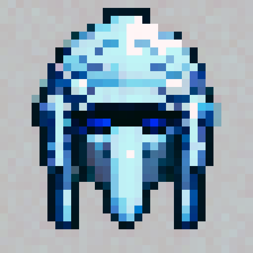 Icy blue and silver frost mage helmet adorned with a menacing pointy crown, rendered in crisp 32x32 pixel art as a game asset