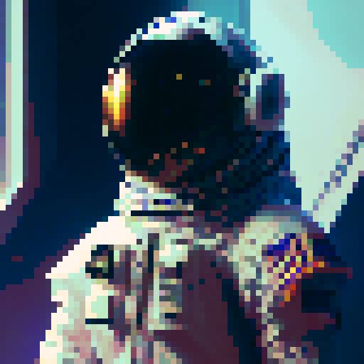 Androgynous astronaut in a clear helmet, wearing a sleek, futuristic sci-fi space suit adorned with intricate, metallic armor pieces reminiscent of a fantasy RPG