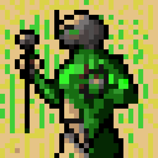 Human figure, faceless, nude, wielding a bow or throwing object, targeting animal, greenery background, hunting, hunter, animal getting hit, pixel art, sRGB