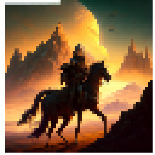 Rohan's vast grasslands stretch to the horizon, dotted with galloping horses and armored riders, as the sun sets behind the mountains, casting a warm, orange glow on the medieval castle in the distance, all depicted in a realistic, oil painting style.