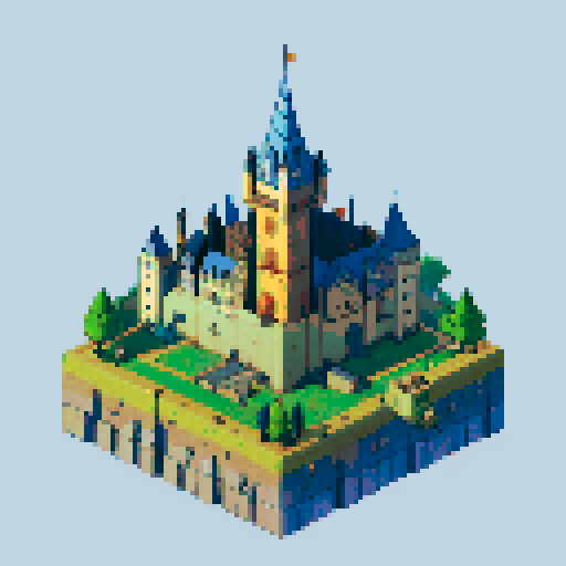 isometric, tower of mages, building in castle, medieval