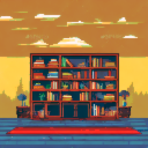 bookshelf overflowing with books, 2d pixel art style, 
