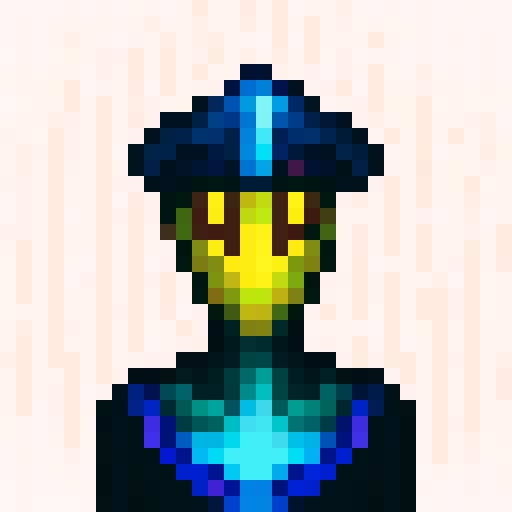 galaxy hat, vibrant colors, pixelated details, cosmic patterns, sparkling stars, swirling galaxies, skillful brushstrokes, close-up view, portrait style, game icon, 32x32 pixel art, sRGB