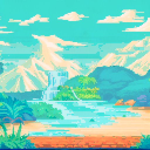 A verdant jungle waterfall on a tropical island full of plants. 