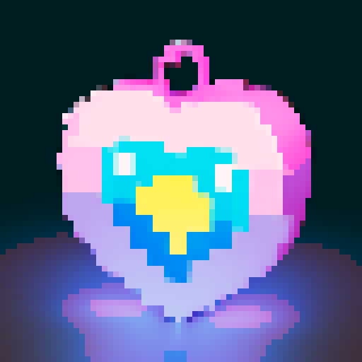 A heart container, with a question mark within it. Themed to look like a Lukcy block. Transparent background