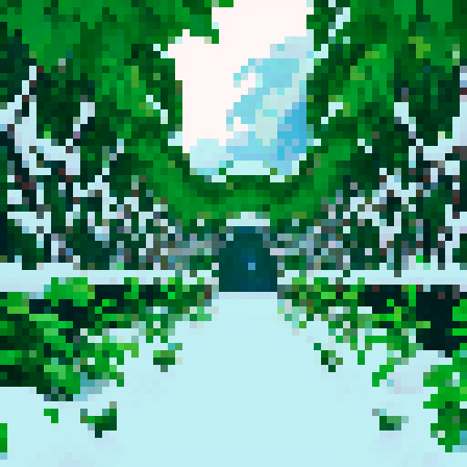 Snow covered jungle, lots of jungle trees, vines 