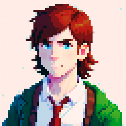 portrait, sprite art, character art, stardew valley, young man, depressed, medium length hair, neutral, normal, sad