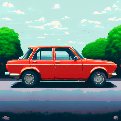 Photorealistic, centered Lada 2112 in a three quarter view, right wheel in front, clean background, pixel art style with sRGB colors