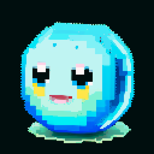 A larger, dazzling slime with a body made of semi-transparent, glittering gemstones. It has bright, sparkling eyes and a joyful smile, with light reflecting off its facets. No background.

