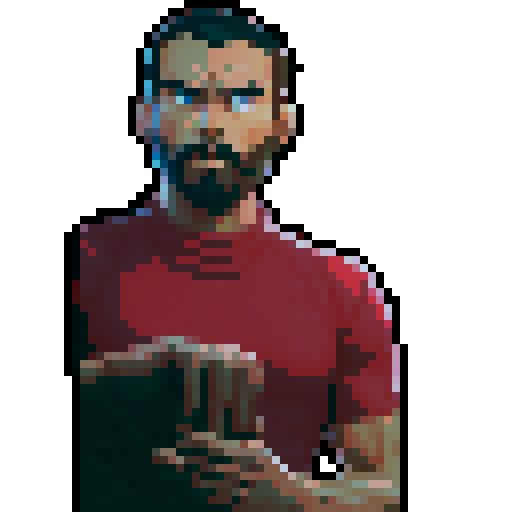 person with tousled hair, earth bender stance, muscular build, rugged clothes, bending earth with fierce determination, pixelated details, vibrant colors, sRGB color palette