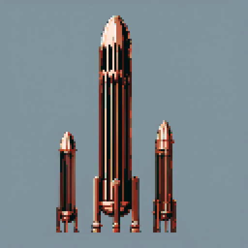I want a tall vertical copper structure reminiscent of a organ pipe. It should have strange mechanical details that could interlock with each other. I also want this object usable an asset in a videogame, meaning only one object per image, outlined with a strong black stroke, on a solid-color background.