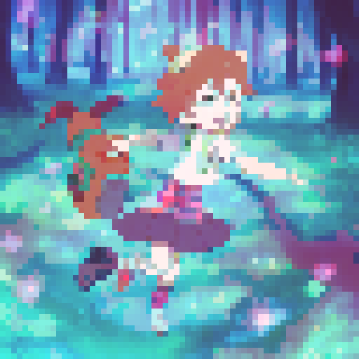 A spirited young girl with fiery red hair and piercing green eyes, surrounded by a whimsical forest of glowing mushrooms and sparkling fireflies, all depicted in a Studio Ghibli inspired anime style