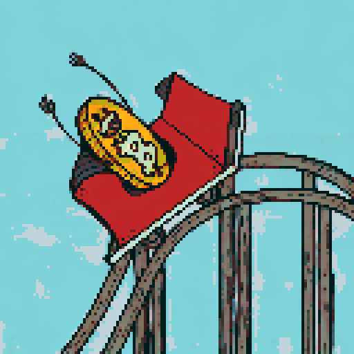 Amusement park, vibrant roller coasters, whimsical carousels, towering ferris wheels, sRGB colors, pixel art