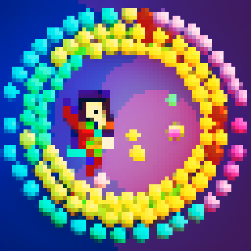 "Colorful bubbles float amidst a vibrant, pixelated world as children giggle with delight at the wondrous bubble show."