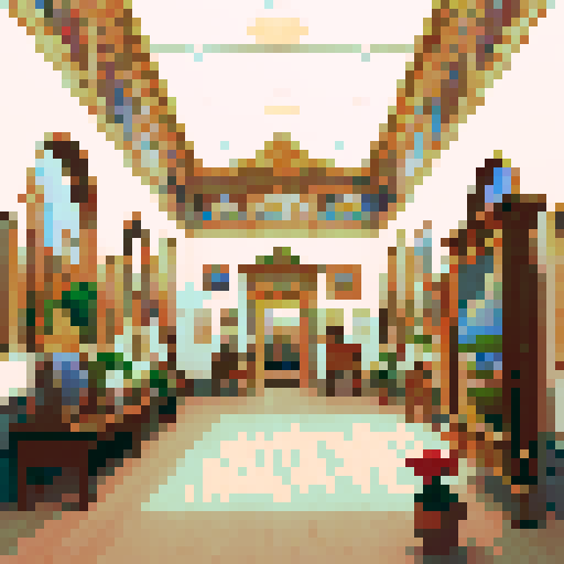 a cozy art gallery with several paintings in view