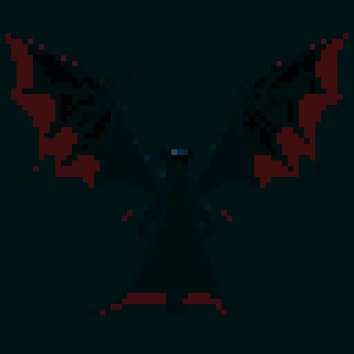 A larger, more menacing shadowy figure with smoky tendrils, large bat-like wings, and piercing red eyes. Its body is mostly hidden in darkness, giving it an ethereal, ghostly appearance. White background.
