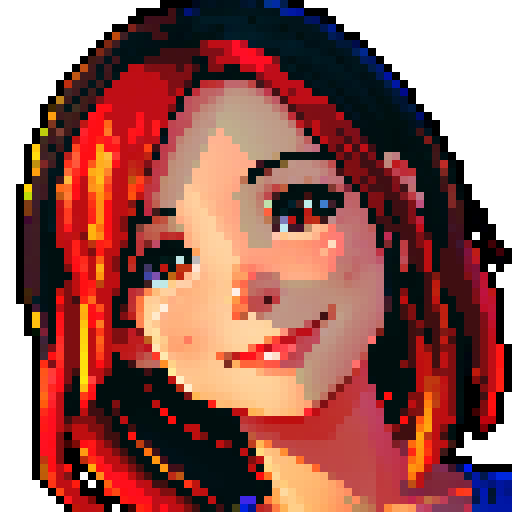 stardew valley-inspired, woman, asian, pixel art, sRGB, vibrant colors, rustic backdrop, dark hair, glowing skin, gentle smile, rosy cheeks