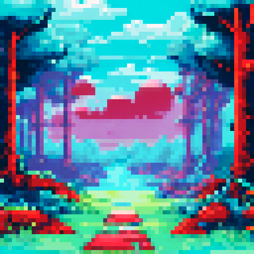 Forest of blood trees with a cyan moon